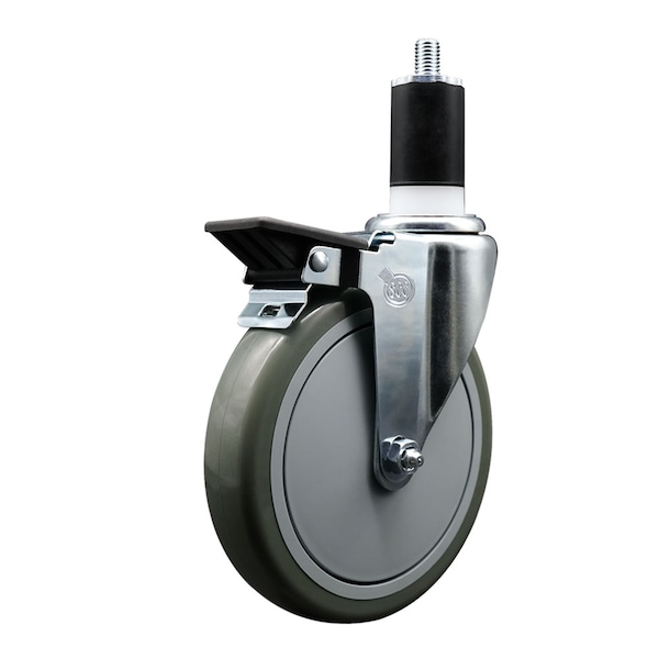 6'' Gray Poly Swivel 1-1/2'' Expanding Stem Caster with Brake